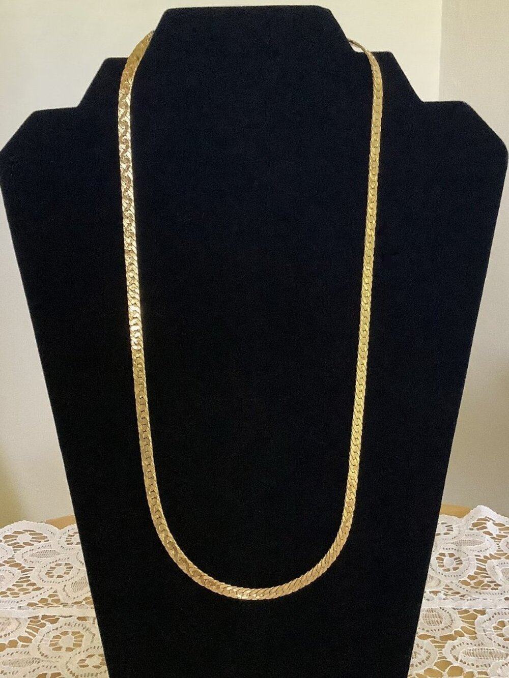 Vintage Trifari Gold Tone Fancy Herringbone Chain Necklace 24”